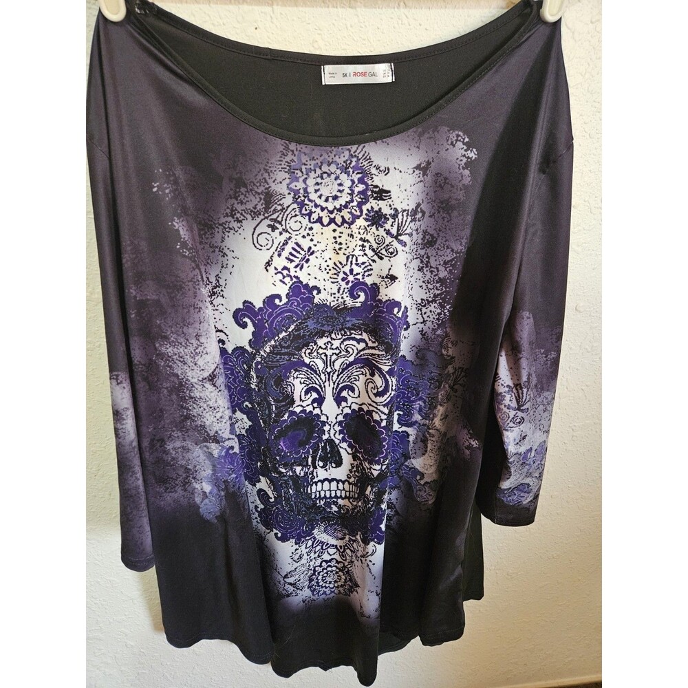 Women's NEW RoseGal Halloween Black, White  And Purple Skull Long Sleeve  5XL